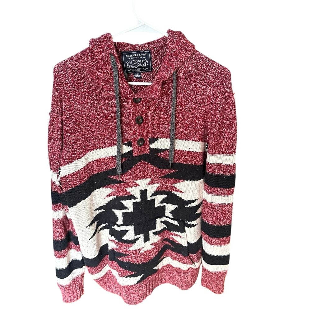 American Eagle Aztec Tribal Hoodie – Red/White/Black, Men's Size L